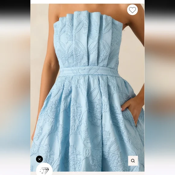 entro Strapless Powder Blue Textured Midi Ball Gown - Picture 2 of 5